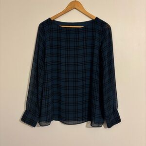 Ann Taylor Navy and Black Plaid Blouse